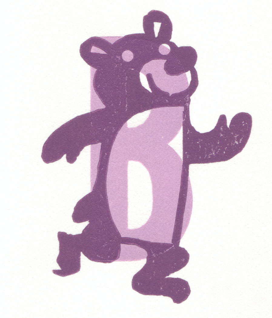 Linoleum cut print bear logo